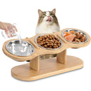 Tigelas elevadas para gatos, alimentador com suporte de madeira elevada com 3 tigelas de aço inoxidável, suprimentos de alimentação e rega para cachorros e gatos, acessórios