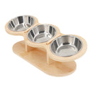 Tigelas elevadas para gatos, alimentador com suporte de madeira elevada com 3 tigelas de aço inoxidável, suprimentos de alimentação e rega para cachorros e gatos, acessórios